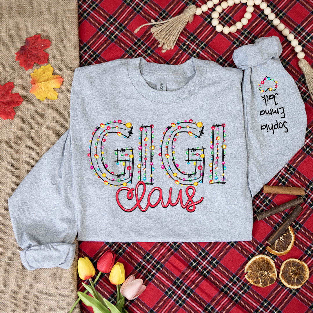 Gigi Claus Christmas lights And Grandkids Christmas Merry Longsleeve