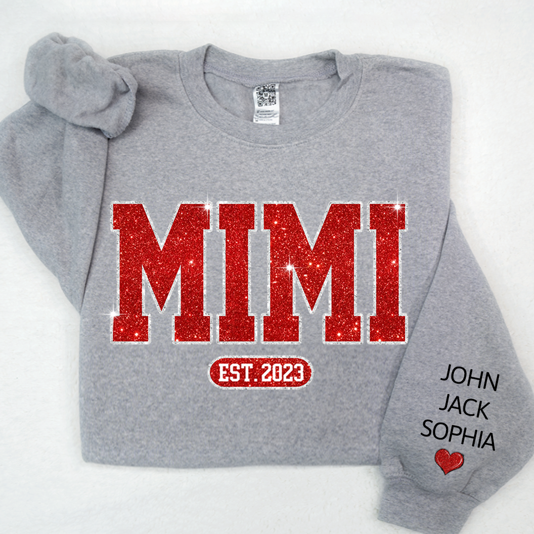 Glitter Custom Name Mimi Nana Grandma Est And Kids Sweatshirt