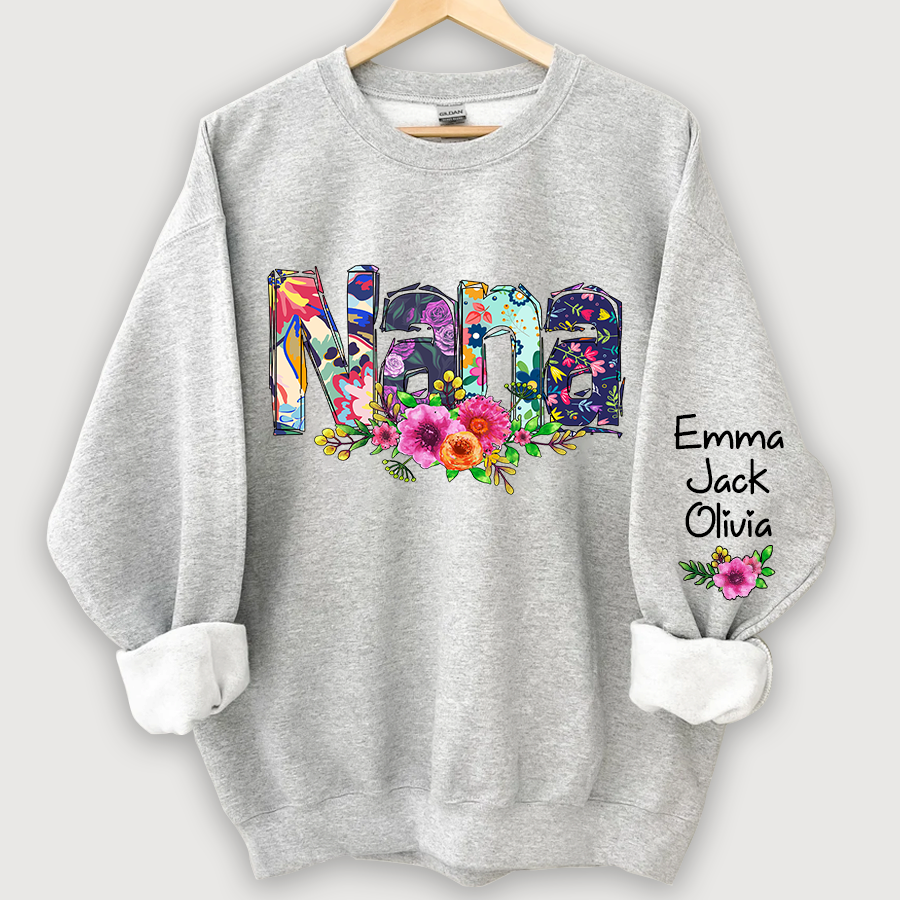 Nana, Grandma Foral And Grandkids Sweatshirt