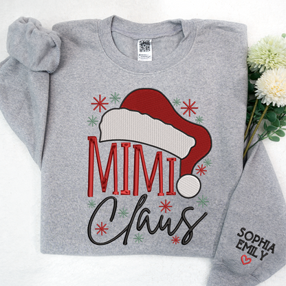 Embroidery Mimi Claus Christmas And Grandkids Sweatshirt