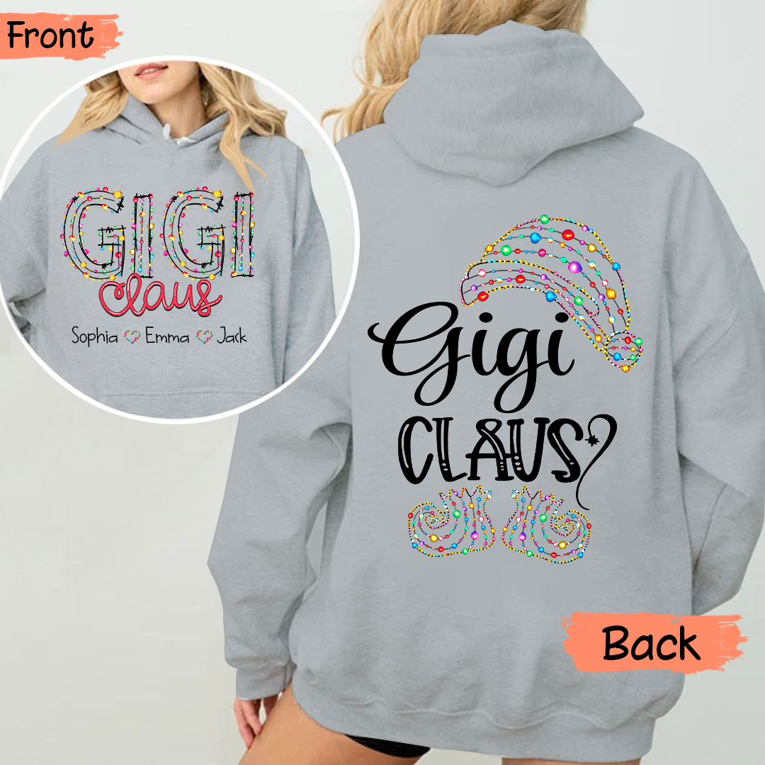 Personalized Gigi Claus Hoodie - Gigi claus with Grandkid's Names Hoodie