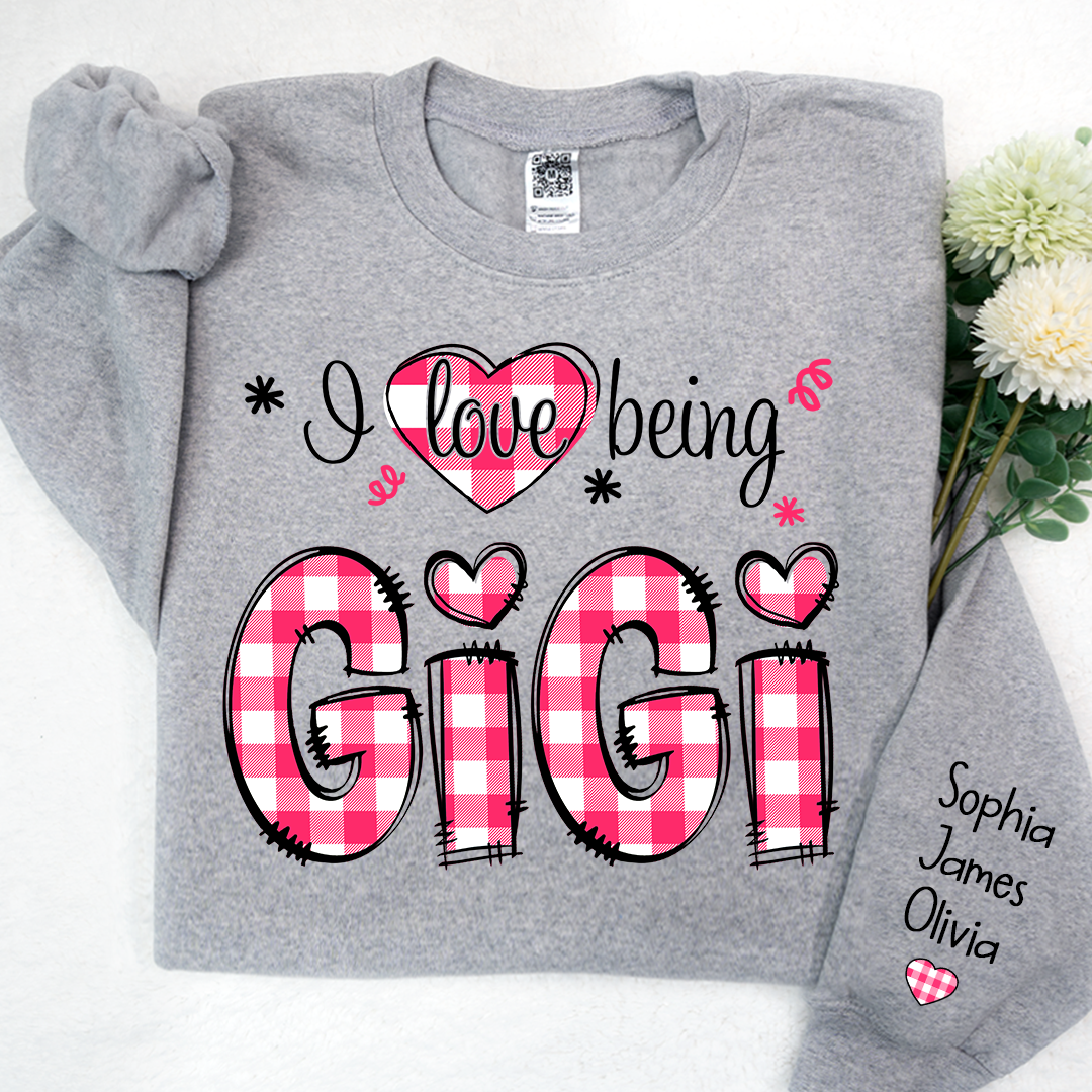 I love being Grandma Buffalo Plaid Pink And Grandkids 2024 Sweatshirt