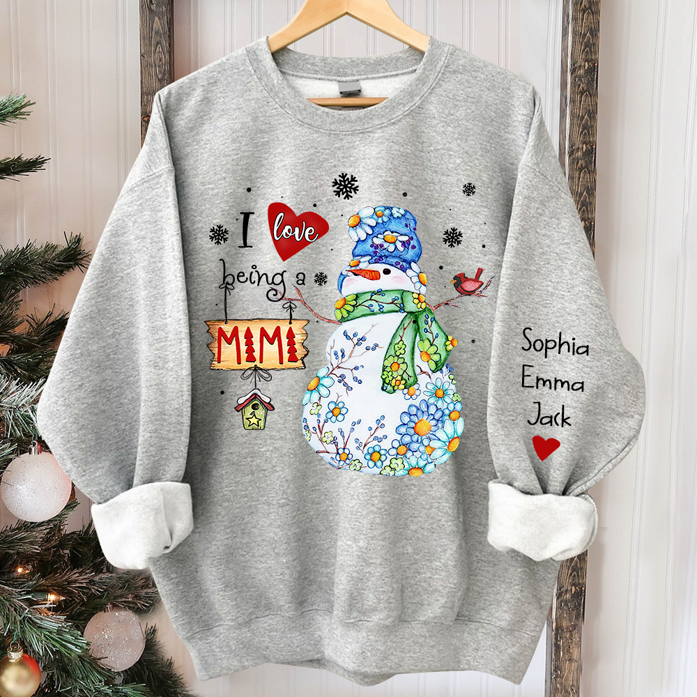 I love being mimi snowman flower And Grandkids Merry Christmas Sweatshirt