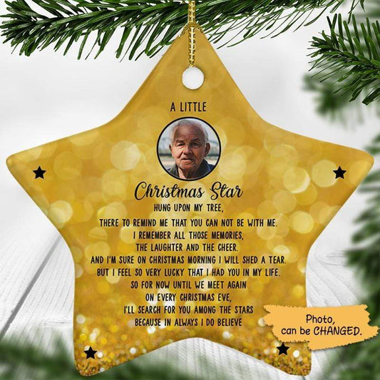 A Little Christmas Star Memorial Personalized Star Ornament