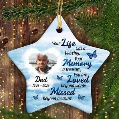 Your Life Was A Blessing Memorial Personalized Star Ornament