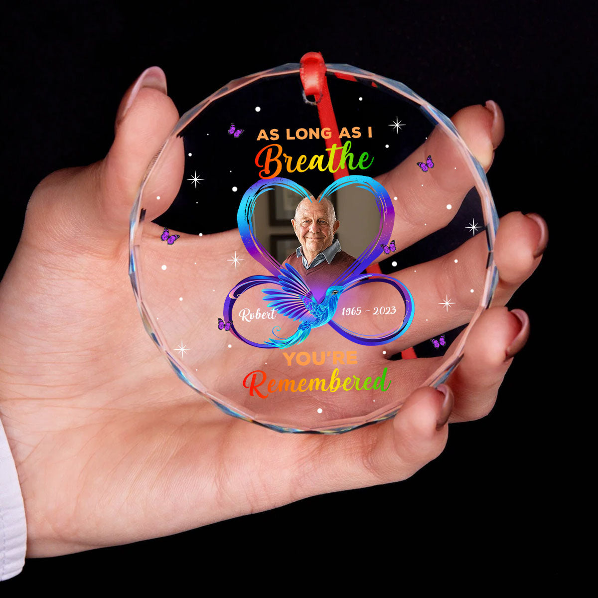As Long As I Breathe You’Re Remembered Memorial Memorial Glass Ornament, Upload Photo Personalized Memorial Keepsake
