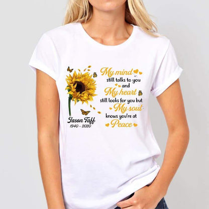 Sunflower My Mind Still Talks To You Memorial Personalized Shirt (Light Color)