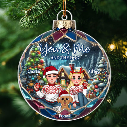 Animated Couple And Dogs Cats Beautiful Christmas Personalized Acrylic Ornament, Christmas Gift For Family