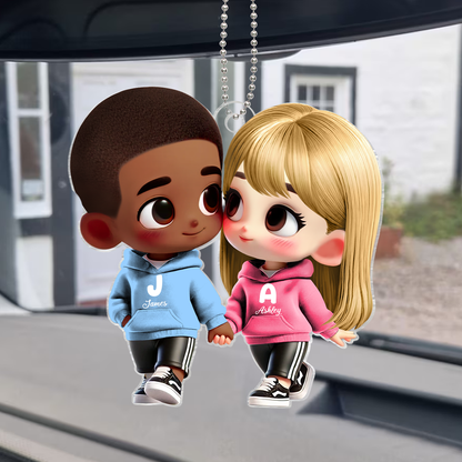 Cute Cartoon Couple Holding Hands Personalized Acrylic Car Hanger, Anniversary &  Gift for him, Gift for her