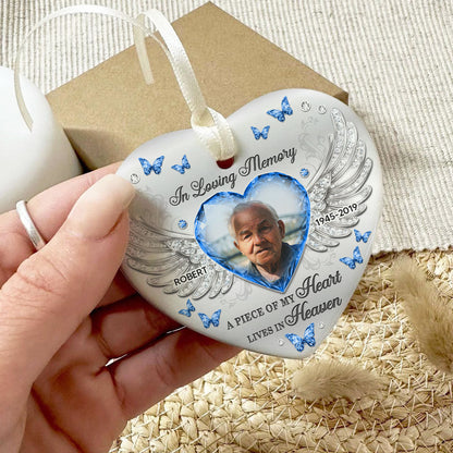 A Piece Of My Heart Lives In Heaven Memorial Ceramic Ornament, Personalized Memorial Keepsake