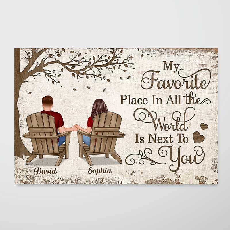 Back View Couple Sitting Under Tree Gift For Him For Her Personalized Horizontal Poster, Anniversary Gift for Your Loved Ones