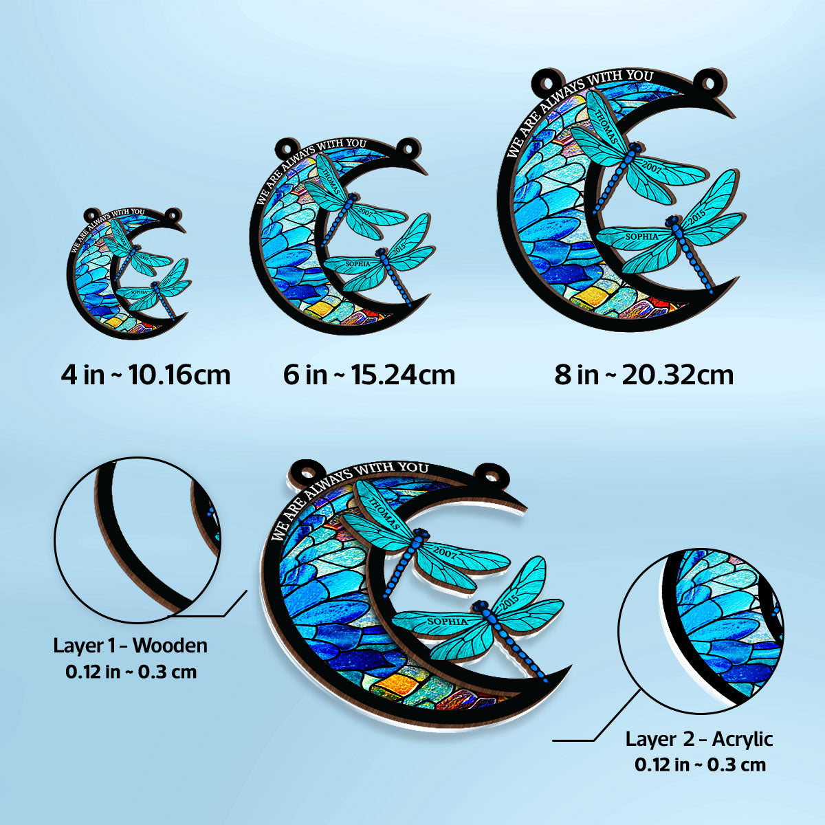 Dragonfly Memory Moon Personalized Window Hanging Suncatcher Ornament, Sympathy Gift For Loved Ones