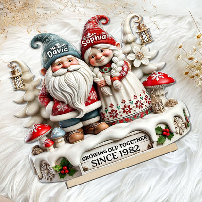 3D Effect Gnome Couple Together Personalized Standing Wooden Plaque, Heartfelt Gift For Couple, For Him, For Her, Husband, Wife