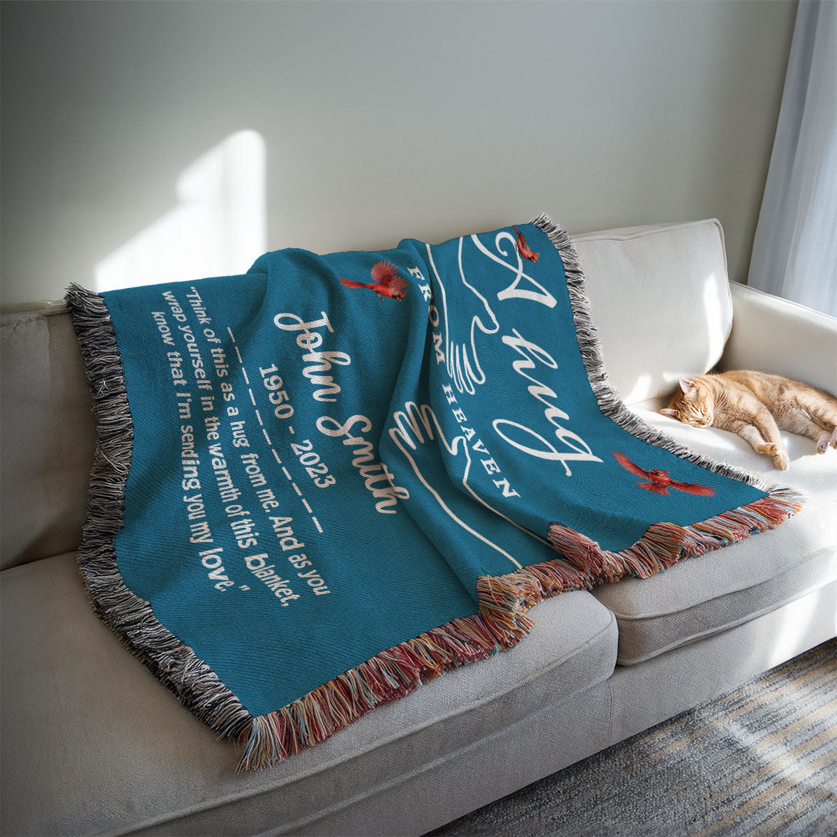 A Hug From Heaven Memorial Keepsake Personalized Tapestry Woven Blanket
