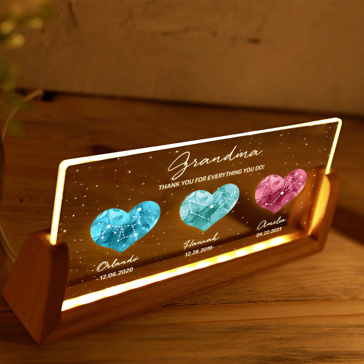 Birthstone Constellations Personalized U-Base Acrylic LED Night Light, Mother's Day Gift, Grandparents Day Gift, Gift for Her, Mom Gift, For Grandma