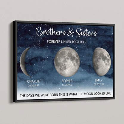 Starry Night Brothers & Sisters Forever Linked Together Custom Birthday Moon Phase Personalized Poster