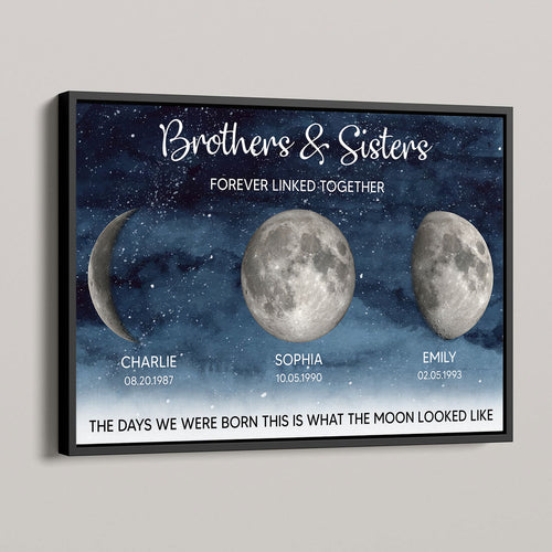 Starry Night Brothers & Sisters Forever Linked Together Custom Birthday Moon Phase Personalized Poster