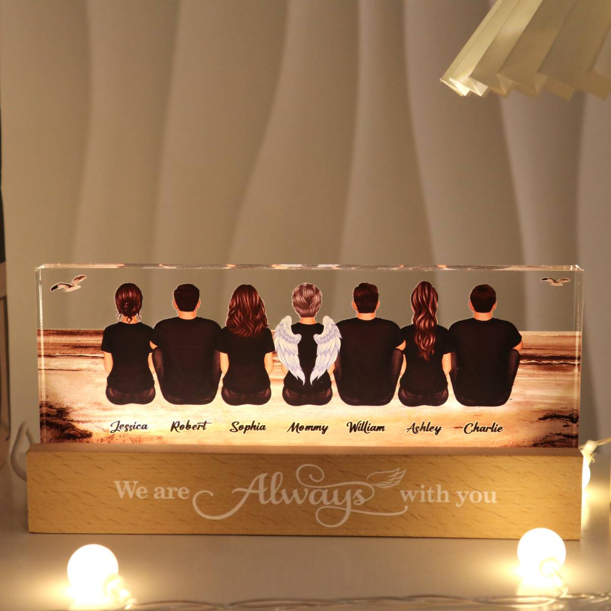 Always With You Family Sitting Retro Vintage Beach Landscape Memorial Personalized Acrylic Block LED Night Light