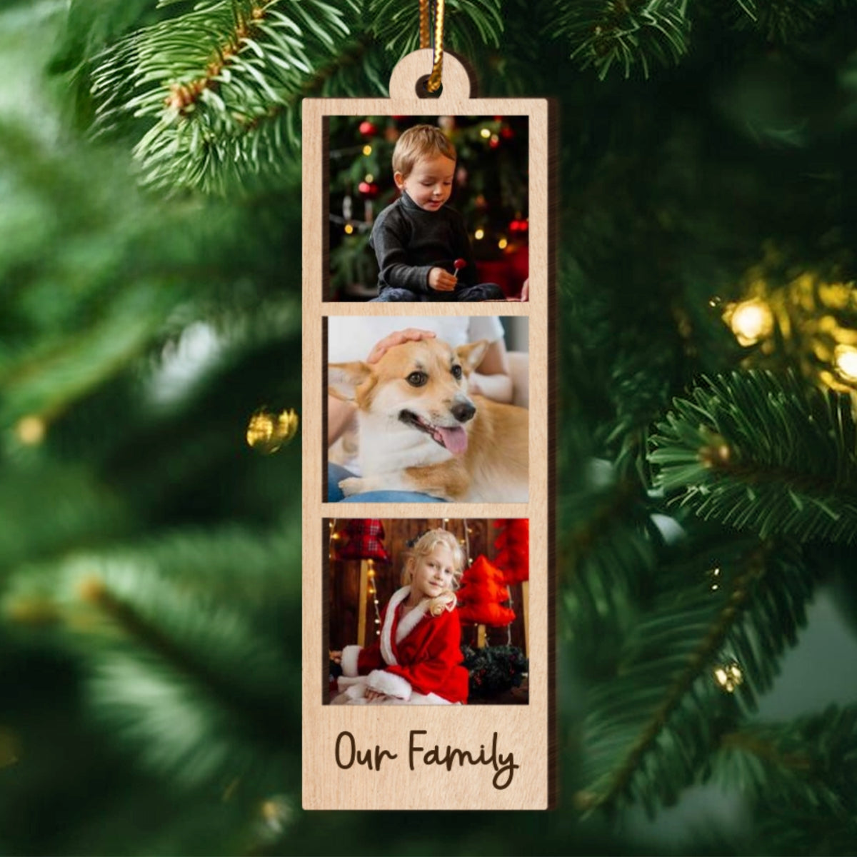 Family Couple Sisters Besties Photo Strip Ornament, Personalized Photo Strip Christmas Ornament, 2-Layered Wooden Ornament