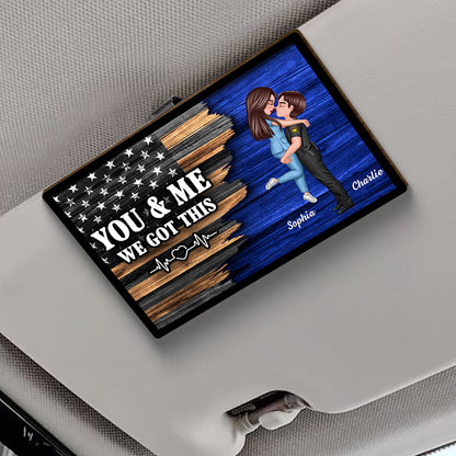 Hero Couple Hugging Kissing Half Flag Valentine's Day Gift by Occupation Gift For Her Gift For Him Personalized Car Visor