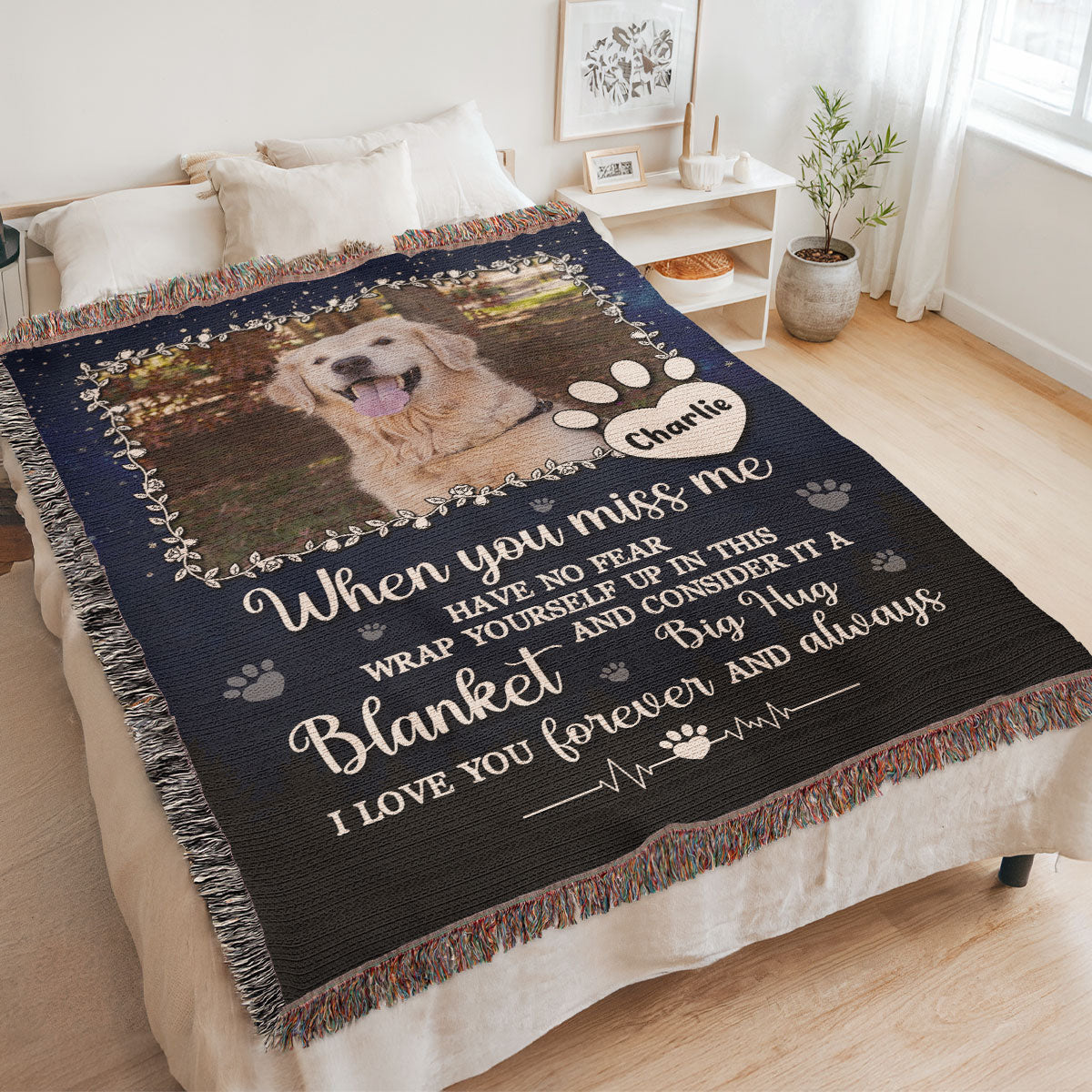 Custom Photo A Big Hug From Me Memorial Personalized Woven Blanket, Sympathy Gift For Pet Owners, Pet Lovers