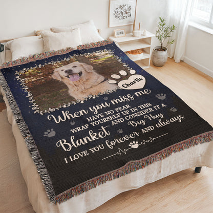Custom Photo A Big Hug From Me Memorial Personalized Woven Blanket, Sympathy Gift For Pet Owners, Pet Lovers