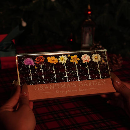 Grandma‘s Garden Birth Month Flowers Personalized Acrylic Block LED Night Light, Heartfelt 2025 Mother's Day Gift For Grandma, Mom, Auntie, Sister
