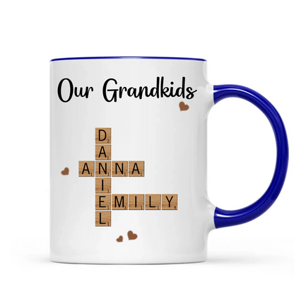 Grandkids Crossword Puzzle Art Personalized Mug, Gift For Grandma, Gift For Mom