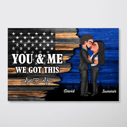 Hero Couple Kissing Half Flag Gifts by Occupation Firefighter, Nurse, Police Officer Personalized Horizontal Poster