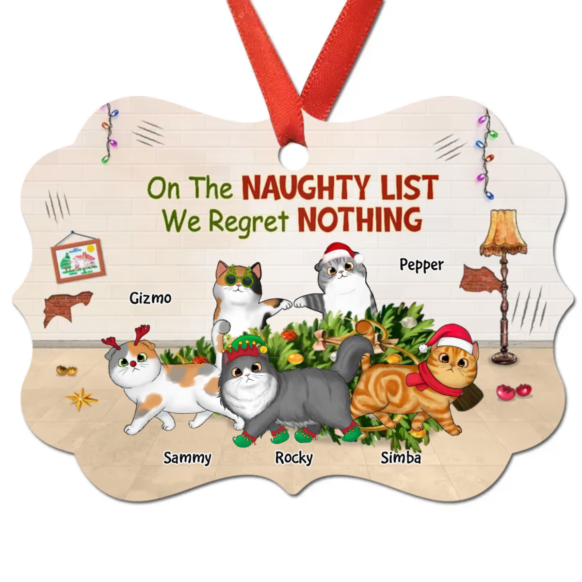 Naughty Cats Regret Nothing Personalized Christmas Ornament