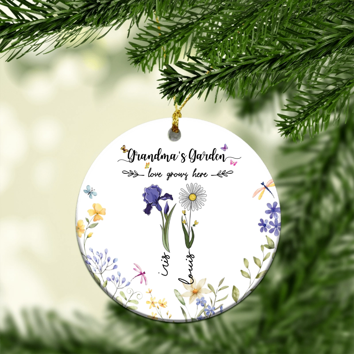 Personalized Grandma's Garden Love Grows Here Ornament, Custom Birth Month Flower Family Ornament, Christmas Gift for Grandma Mom