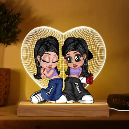 3D Heart Y2K Couple Personalized Acrylic LED Night Light, Gift, Anniversary Gift for Him for Her