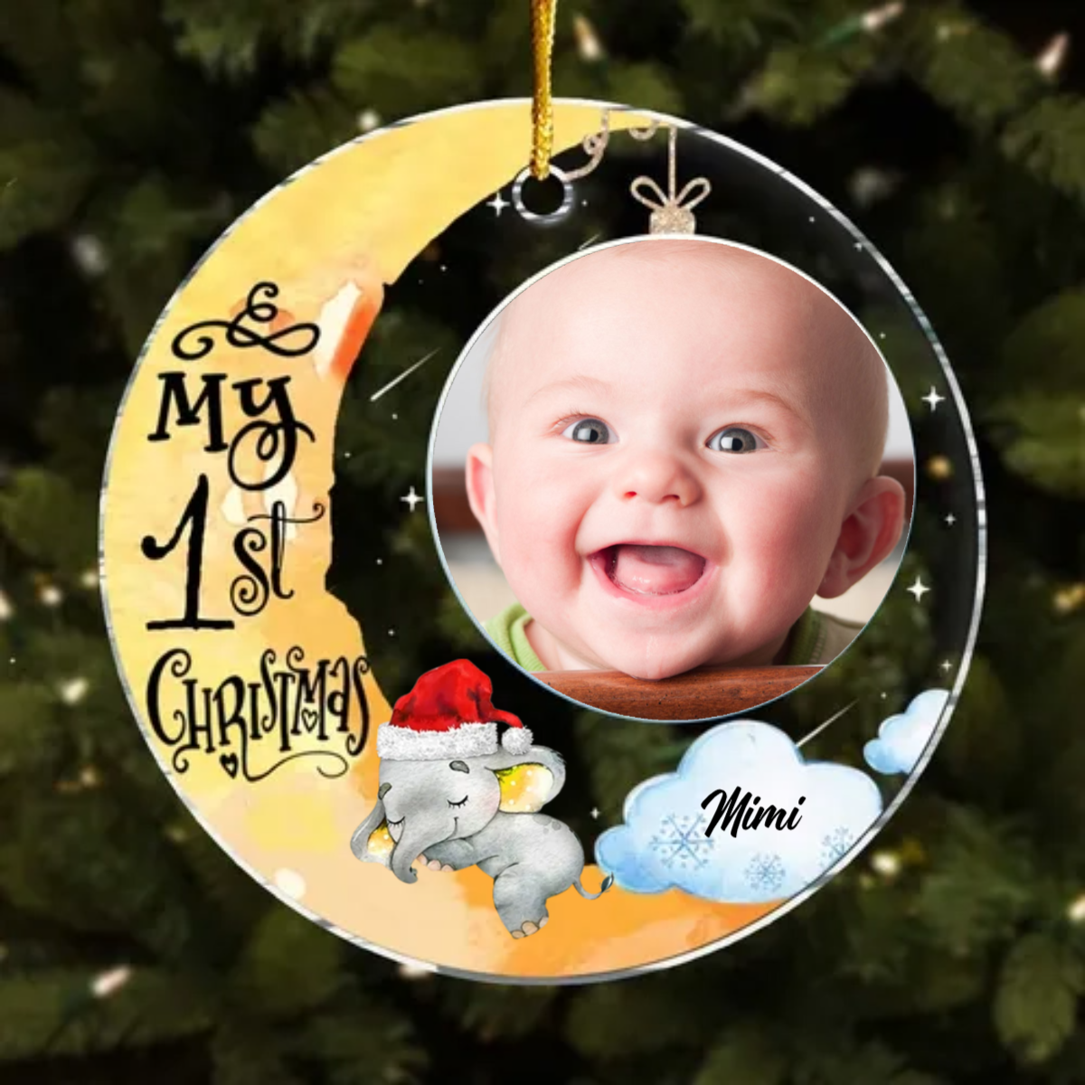 Personalized Baby's First Christmas Custom Photo New Acrylic Circle Ornament