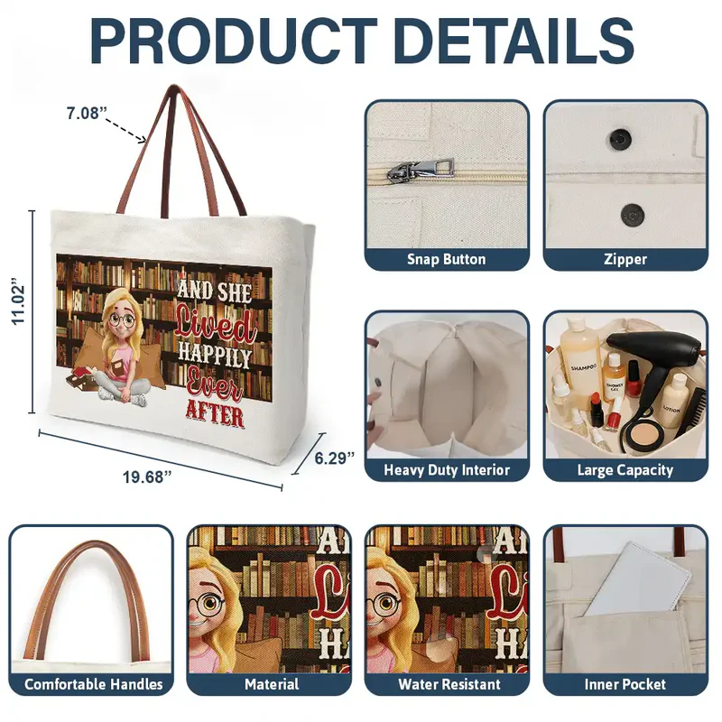 Reading Just A Girl Who Loves Books - Personalized Leather Handle Tote Bag