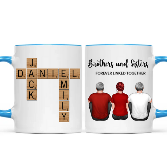 Brothers Sisters Family Linked Together Crossword Puzzle Art Personalized Mug