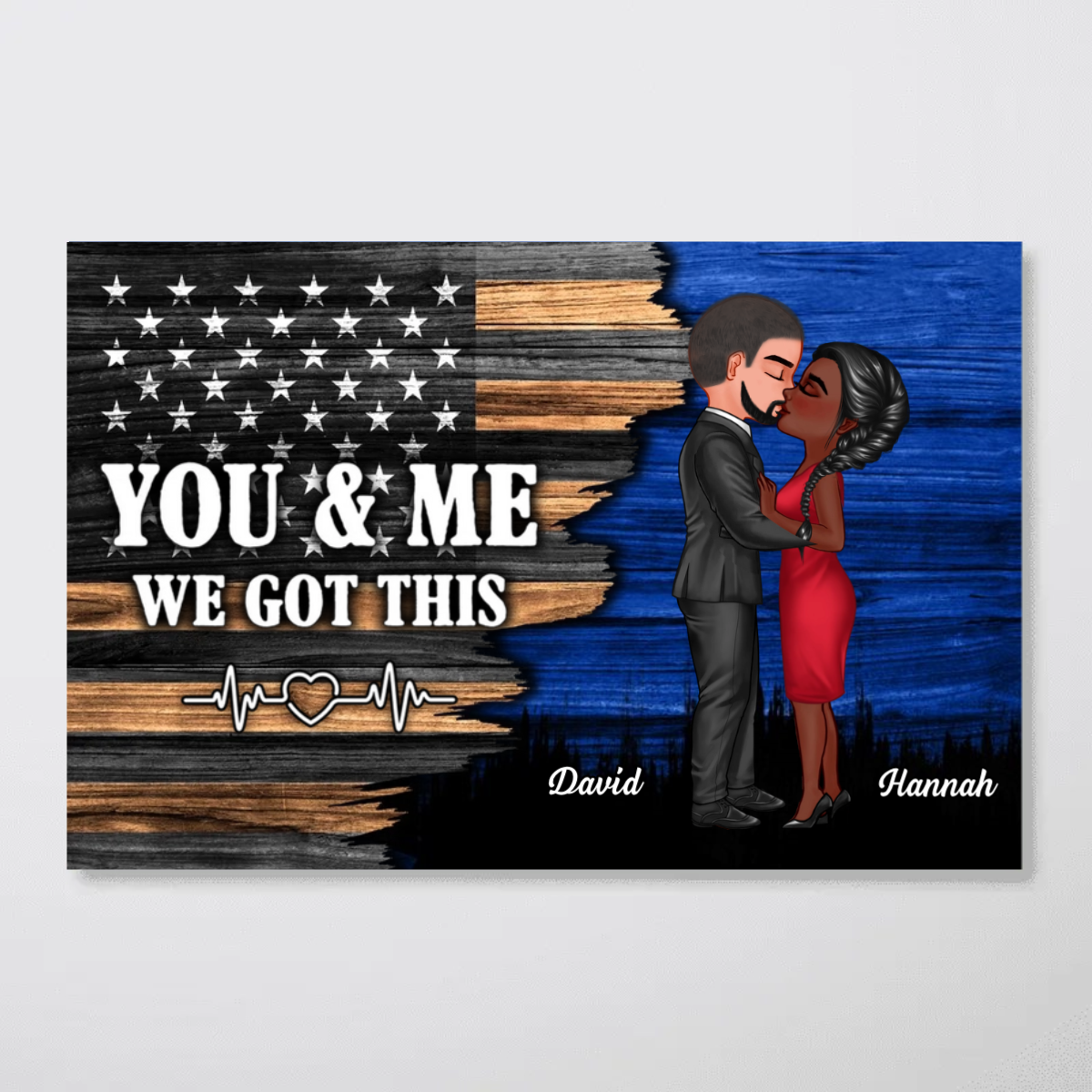 Hero Couple Kissing Half Flag Gifts by Occupation Firefighter, Nurse, Police Officer Personalized Horizontal Poster