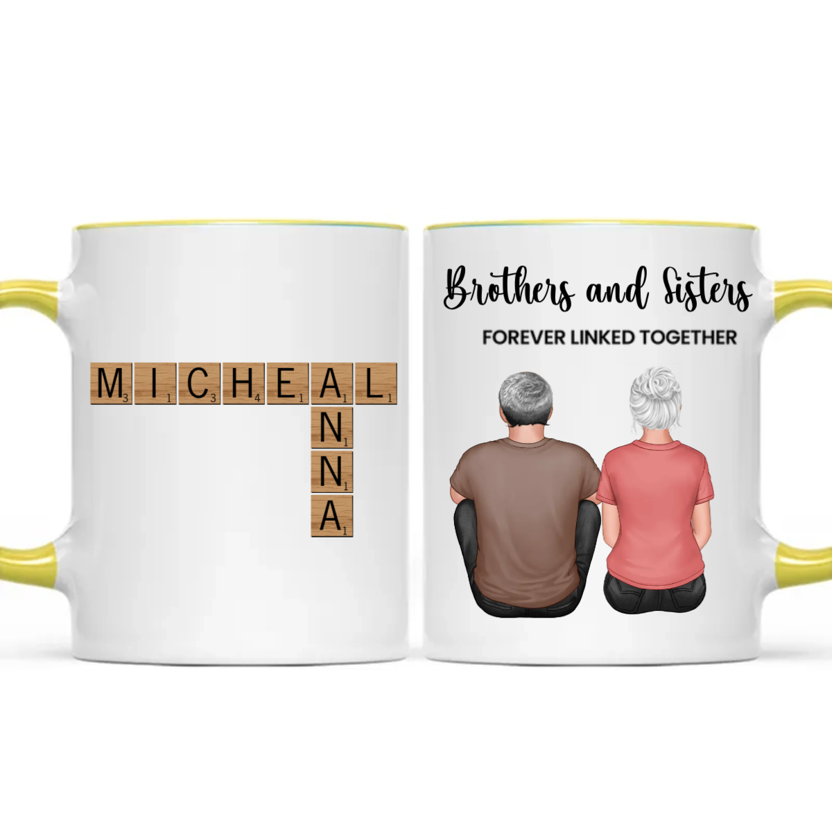 Brothers Sisters Family Linked Together Crossword Puzzle Art Personalized Mug