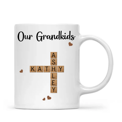 Grandkids Crossword Puzzle Art Personalized Mug, Gift For Grandma, Gift For Mom