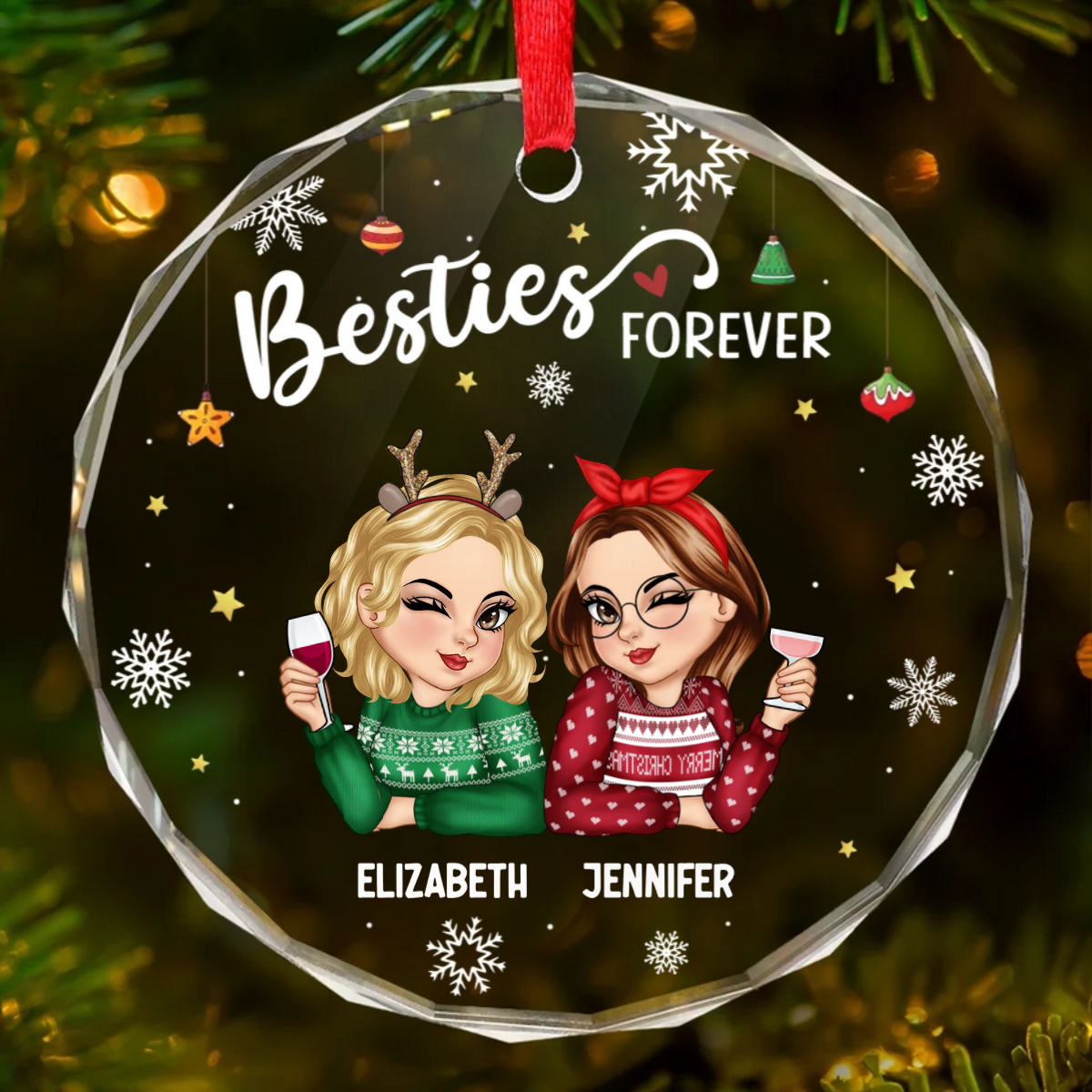 Christmas Cheer For My Gees All Year - Bestie Personalized Custom Circle Acrylic Ornament - Christmas Gift For Best Friends, BFF, Sisters