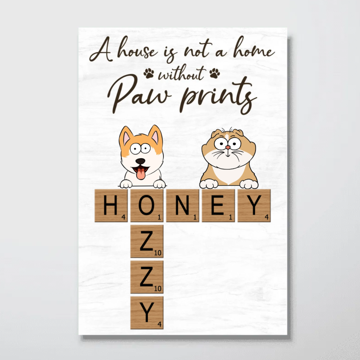 Home With Paw Prints Peeking Dog Cat Crossword Puzzle Art Personalized Poster