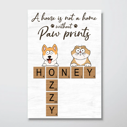 Home With Paw Prints Peeking Dog Cat Crossword Puzzle Art Personalized Poster