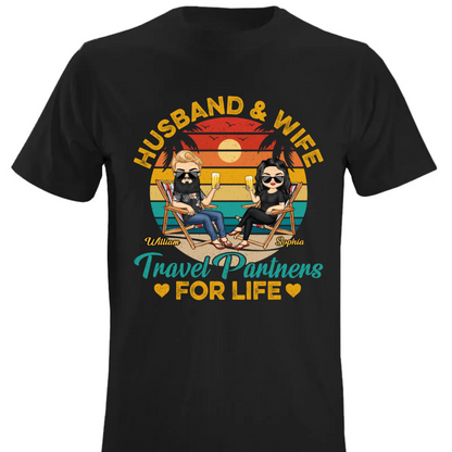 Husband And Wife Travel Partners For Life Beach Traveling Couple - Personalized Custom T Shirt