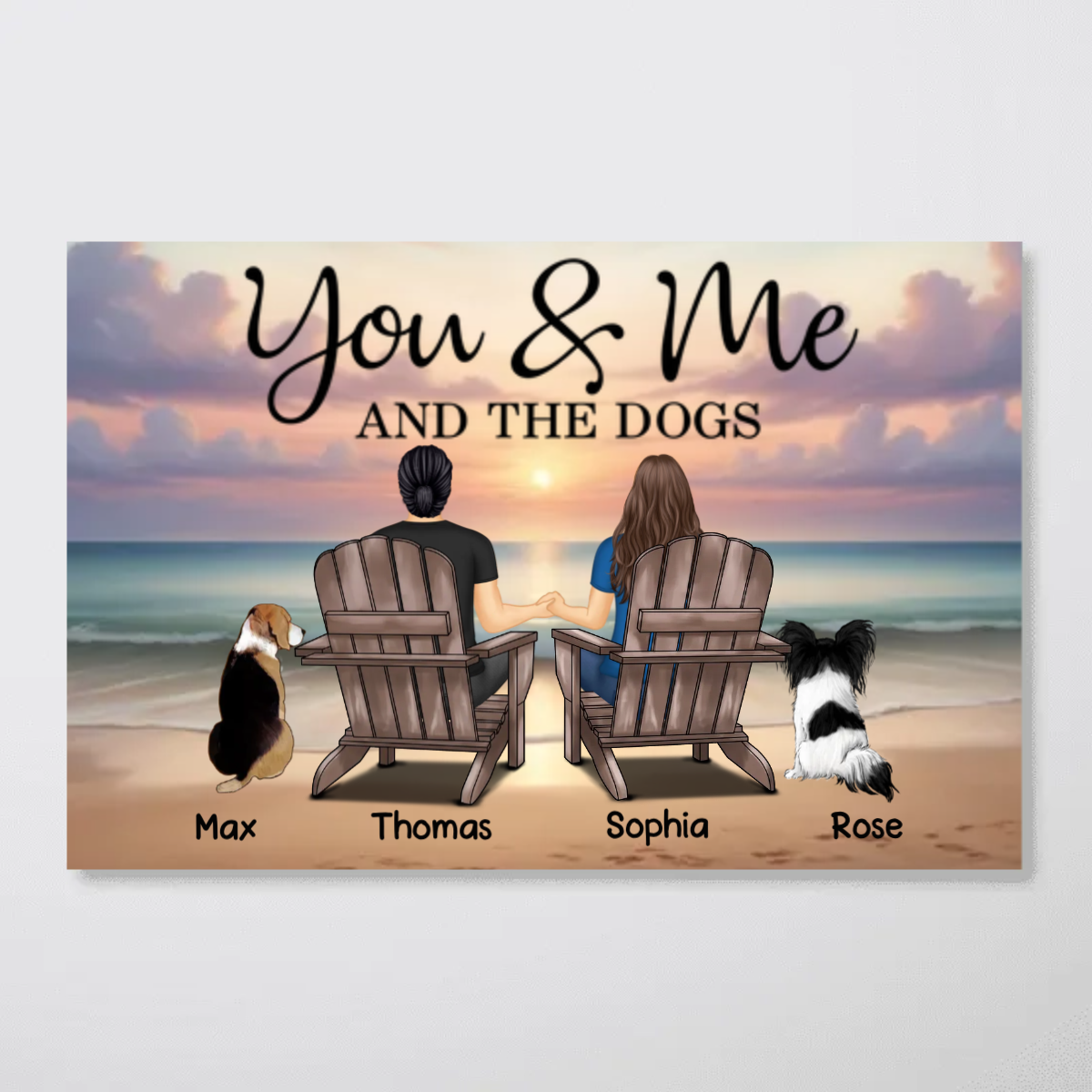 You Me And The Dogs Cats Couple Realistic Beach Landscape Personalized Poster, Birthday Gift, Anniversary Gift For Him, For Her