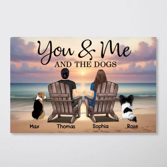 You Me And The Dogs Cats Couple Realistic Beach Landscape Personalized Poster, Birthday Gift, Anniversary Gift For Him, For Her