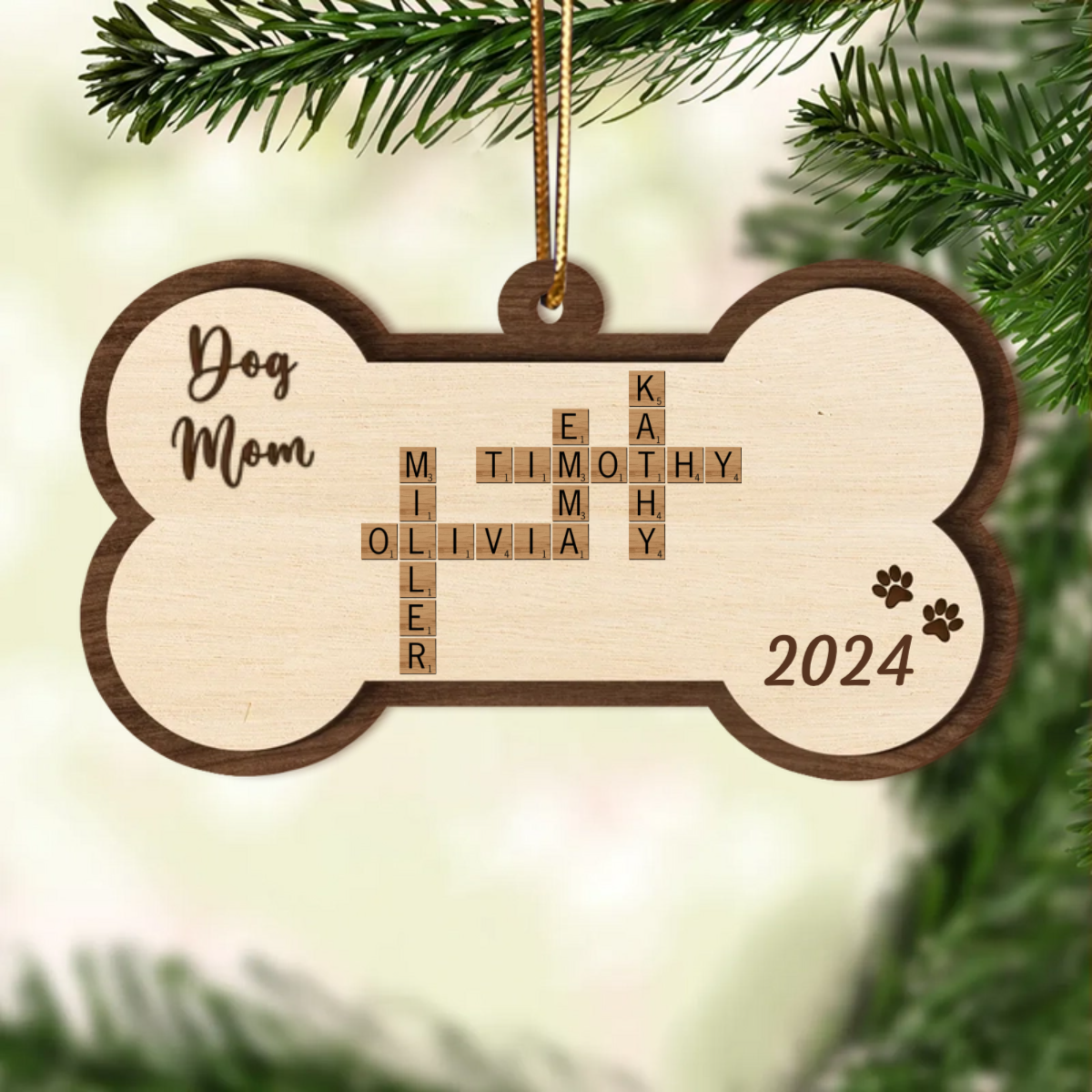 Dogs Names Crossword Puzzle Art Bond Shape Personalized Wooden Ornament