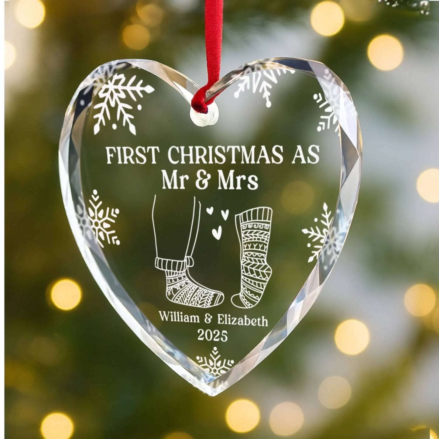 Custom First Christmas Heart Ornament - Personalized Anniversary Christmas Wedding Gifts For Husband And Wife, Him And Her