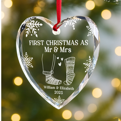 Custom First Christmas Heart Ornament - Personalized Anniversary Christmas Wedding Gifts For Husband And Wife, Him And Her
