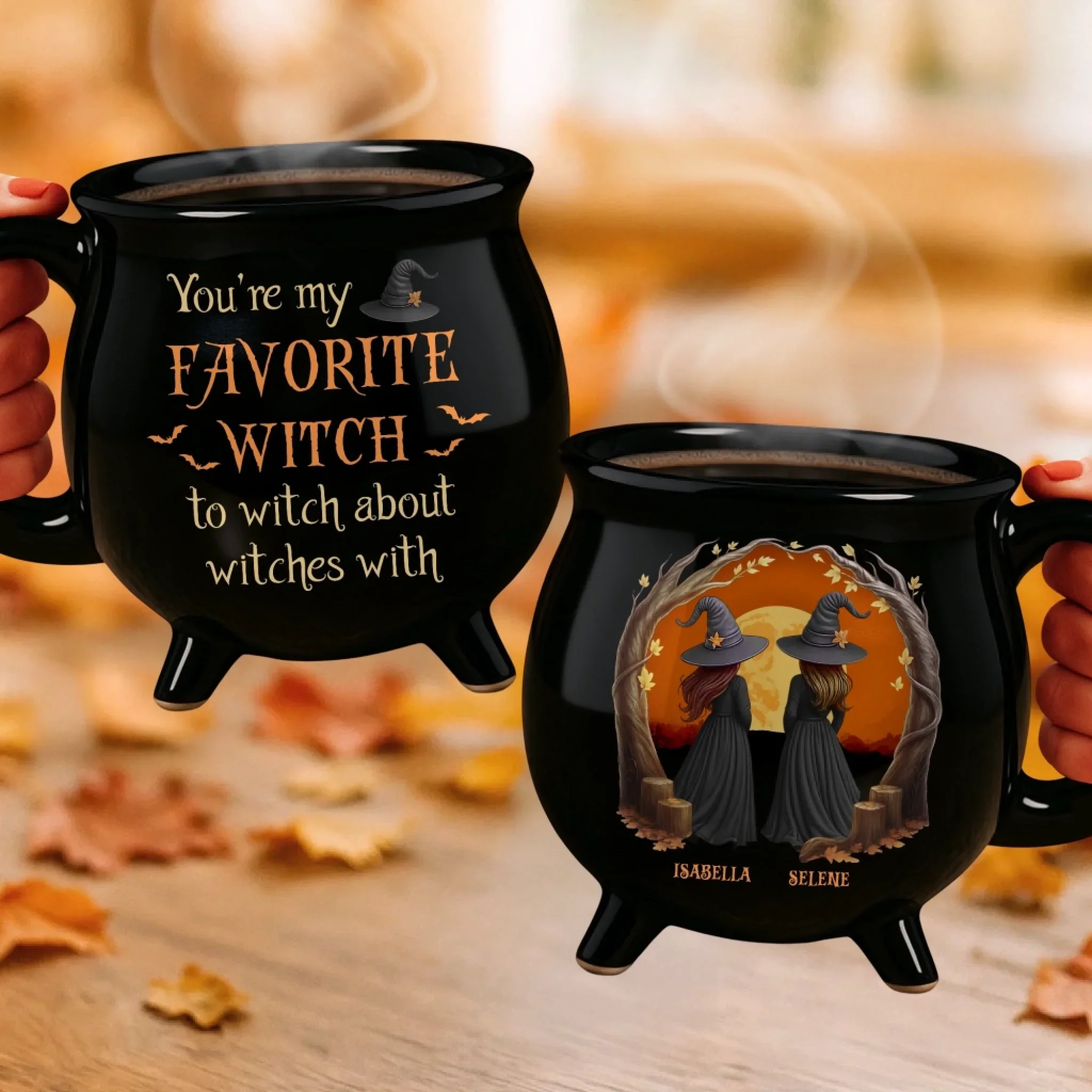 Custom 12oz Ceramic Cauldron Coffee Mug - Personalized Halloween Witchy Gifts For Besties, Sisters, BFF, Family, Yourself - Broommates For Life