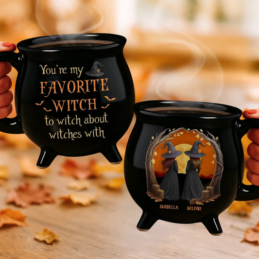 Custom 12oz Ceramic Cauldron Coffee Mug - Personalized Halloween Witchy Gifts For Besties, Sisters, BFF, Family, Yourself - Broommates For Life