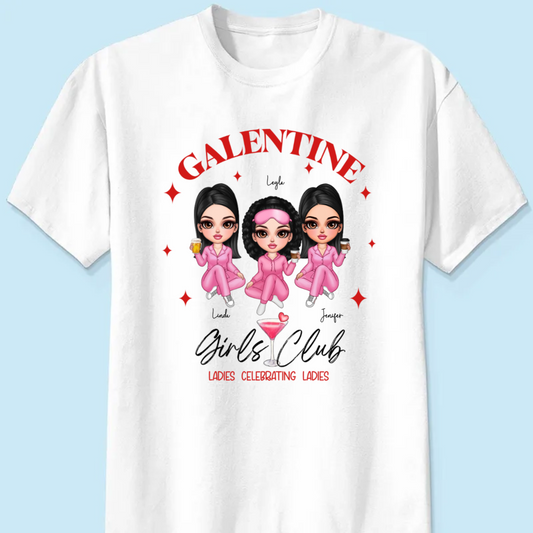 Galentine Girls Club Pajamas Girls Personalized Shirt, Valentine's Day Shirt, Social Club, Besties Gift